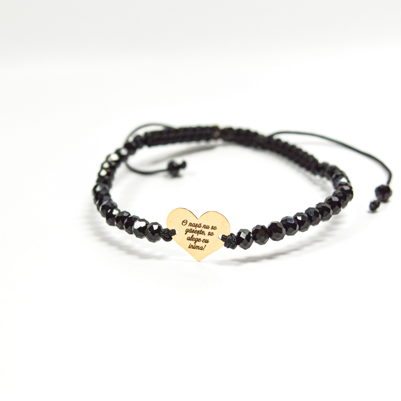 Bratara cu inimioara din aur 14K si cristale din sticla - Mesaj personalizat pentru nasa [4]
