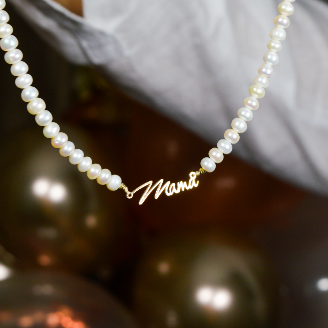 Colier din perle naturale si link 'Mama' din aur 14K [6]
