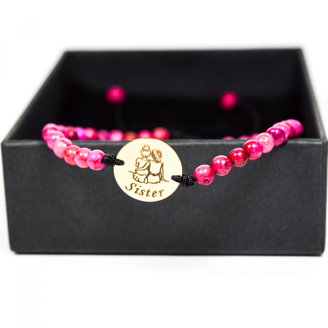 Bratara cu banut aur 14K de 15mm si pietre semipretioase agat fucshia - Sister [3]