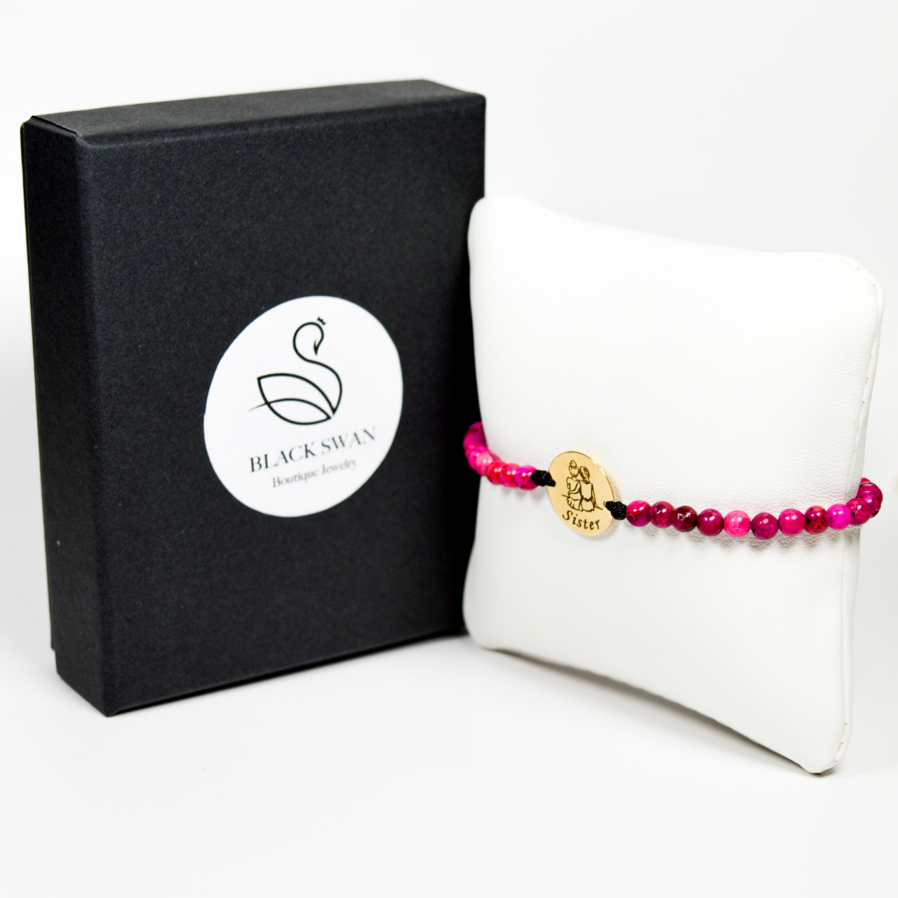 Bratara cu banut aur 14K de 15mm si pietre semipretioase agat fucshia - Sister [4]