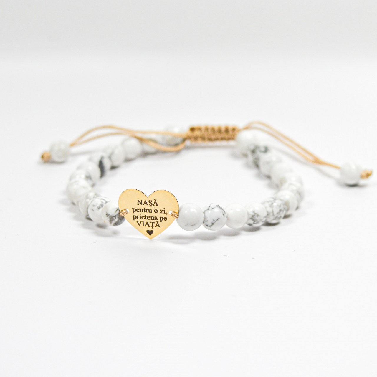 Bratara cu inimioara din aur 14K si pietre agat - Mesaj personalizat pentru nasa [4]