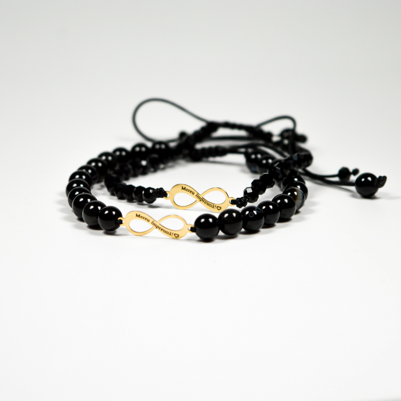 Set bratari hand-made cu simbol infinit din aur 14K si pietre semipretioase onyx negre [6]