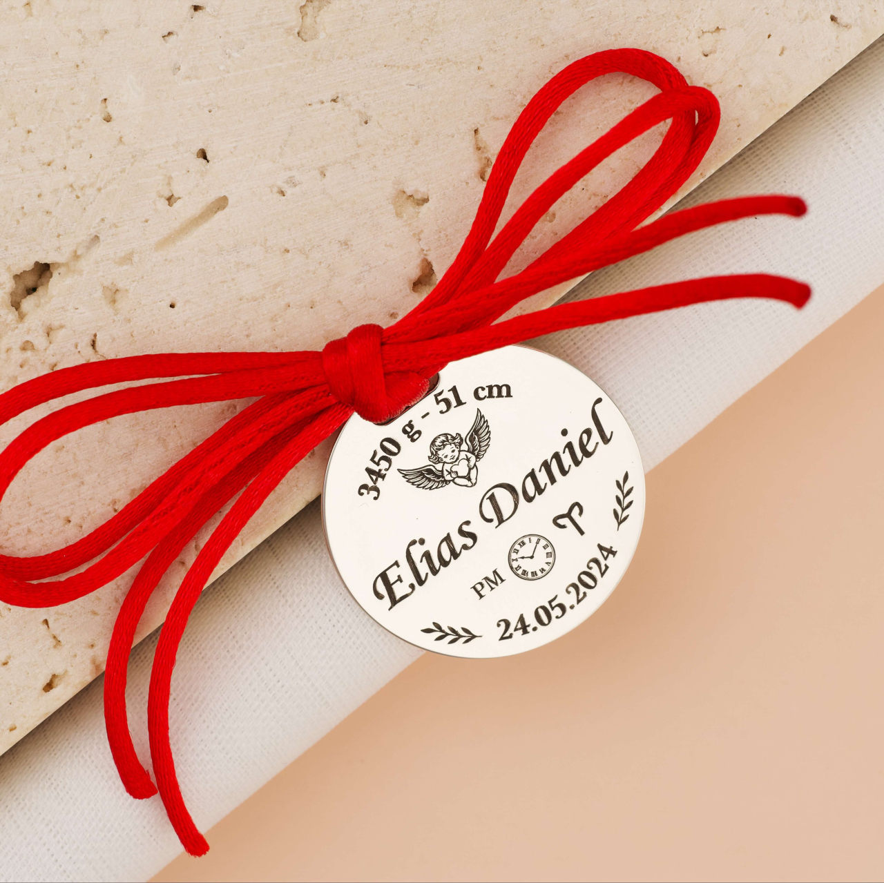 Banut Botez Marturie Argint 925 / Argint placat cu Aur 18K Rugaciune Ingeras pe Verso - Cadou Botez [3]
