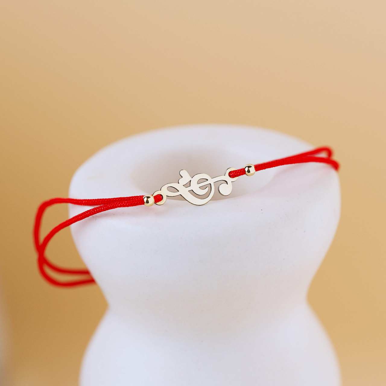 Bratara cu snur rosu si link Aur 14K Cheia Sol - Bratara Cadou Solist / Cantaret [2]