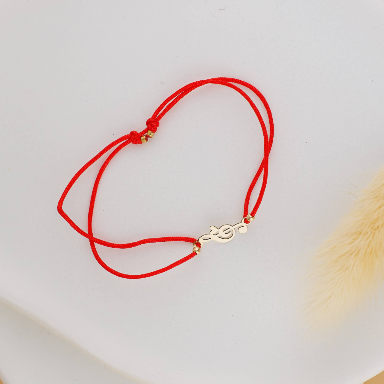 Bratara cu snur rosu si link Aur 14K Cheia Sol - Bratara Cadou Solist / Cantaret [3]