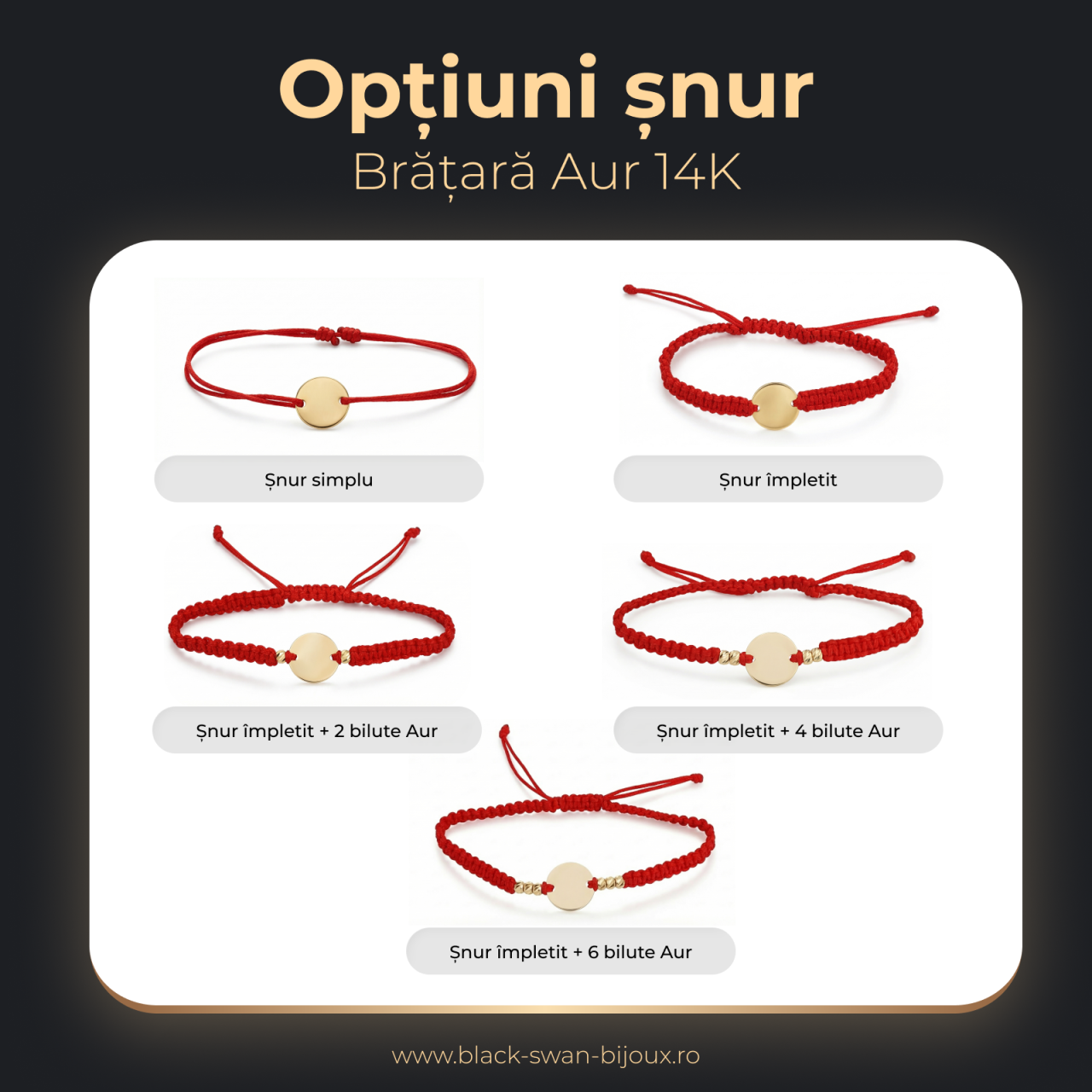Bratara cu snur reglabil si banut din Aur 14K 12 mm - Amprenta gravata [4]