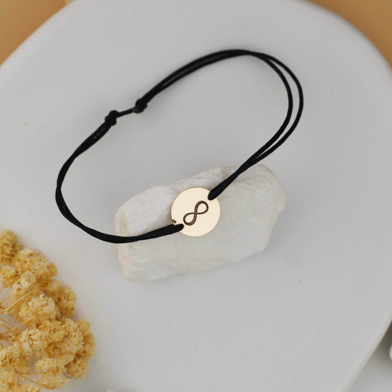 Bratara cu snur reglabil si banut din Aur 14K 12 mm - Amprenta gravata [3]