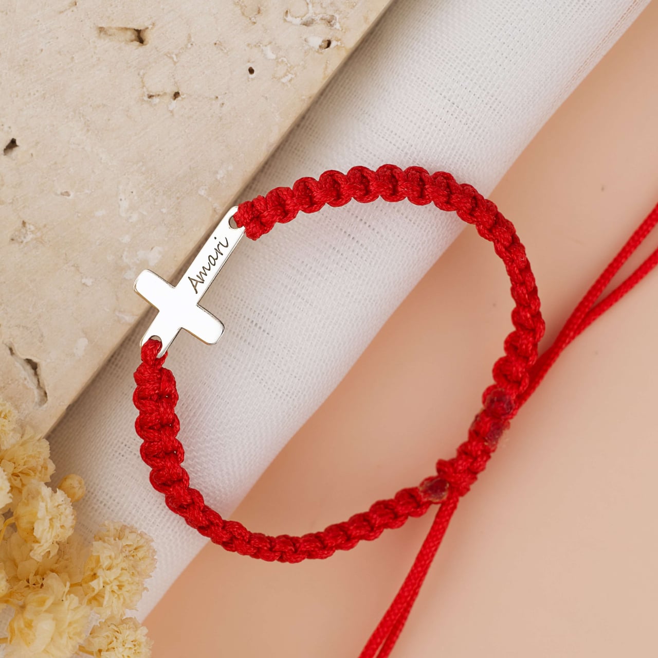 Bratara cu snur si cruciulita din Argint 925 / Argint placat cu Aur 18K - Gravura nume [3]