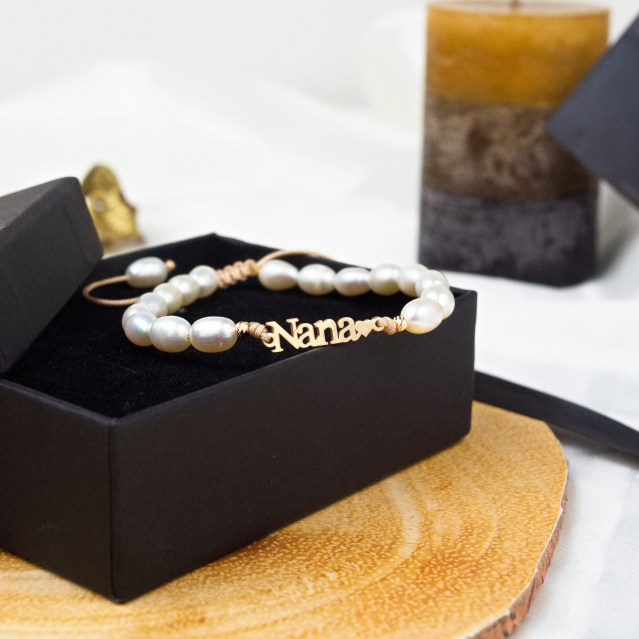Bratara perle naturale reglabila cu bile din aur 14K - Link din Aur 'Nana' - Cadou cumatri [3]