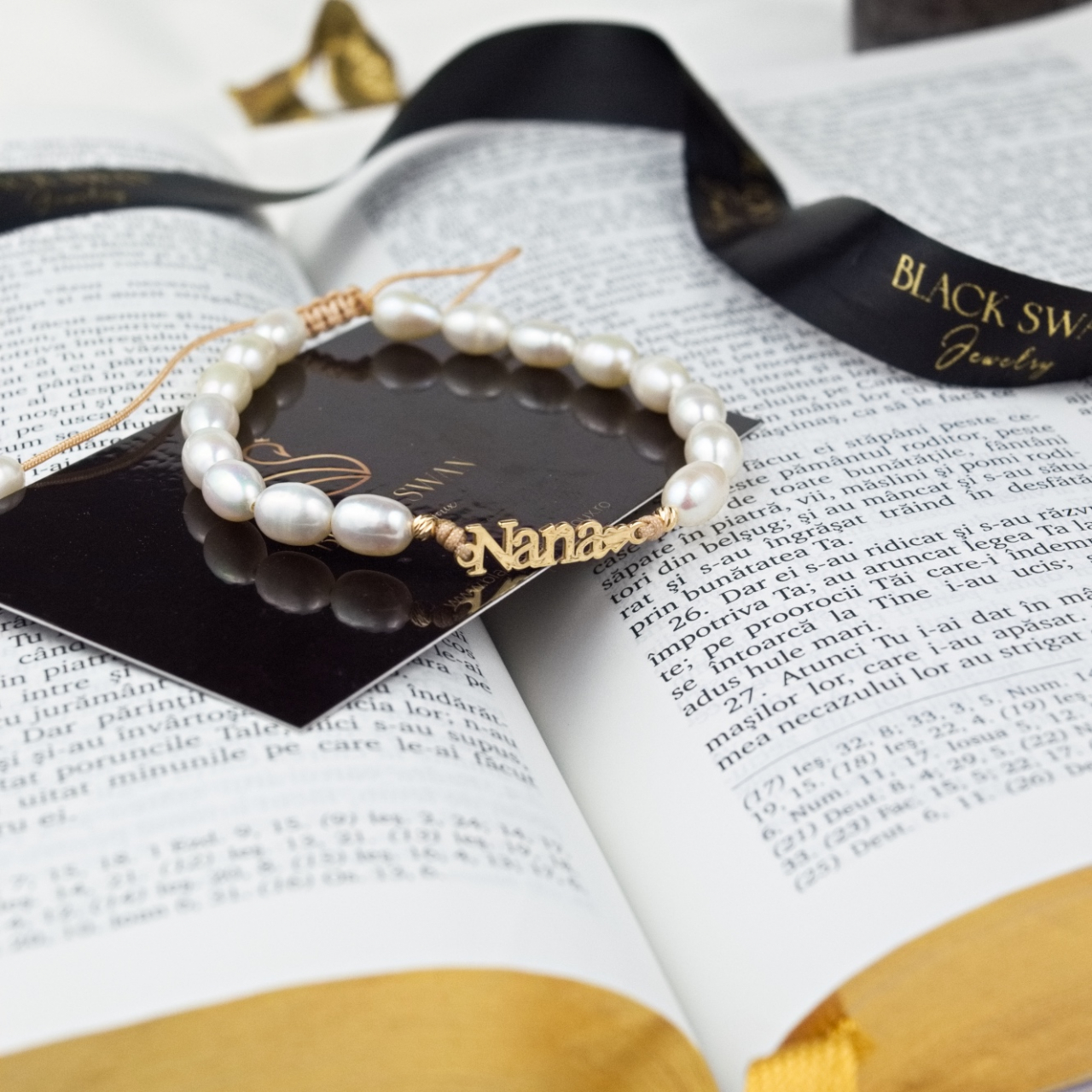 Bratara perle naturale reglabila cu bile din aur 14K - Link din Aur 'Nana' - Cadou cumatri [4]