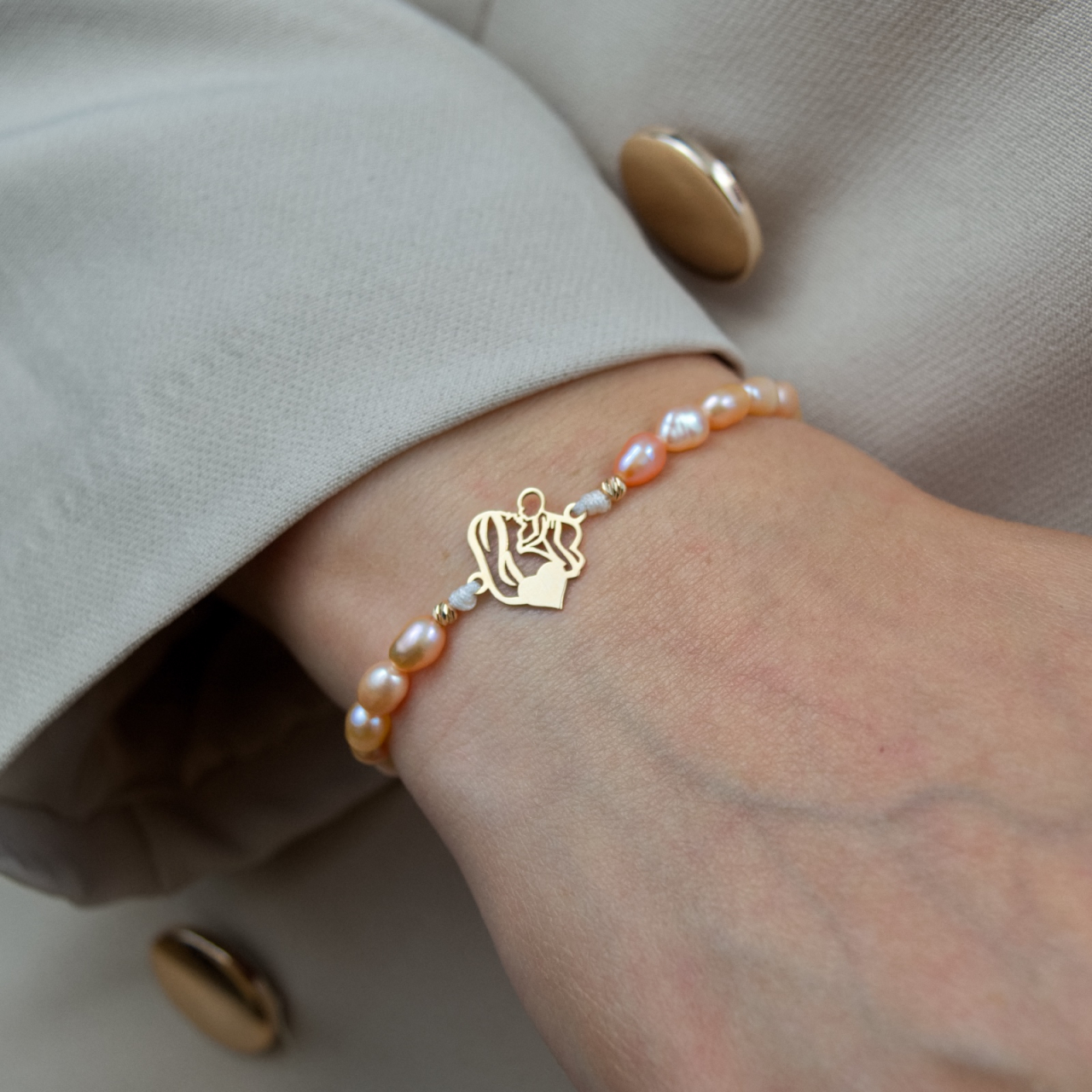 Bratara din perle naturale 'Mama si bebe' - link si bilute din aur 14K [2]