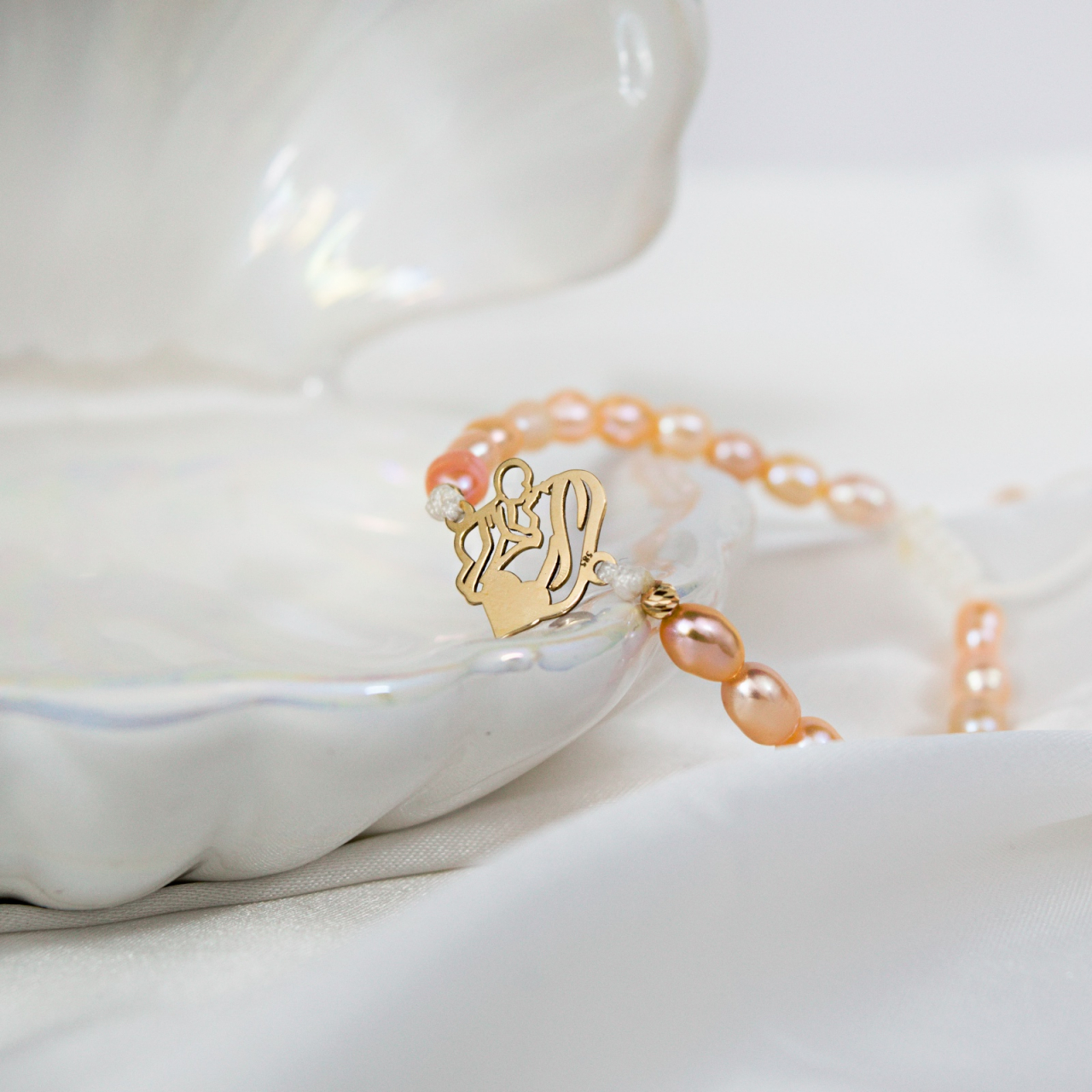 Bratara din perle naturale 'Mama si bebe' - link si bilute din aur 14K [3]
