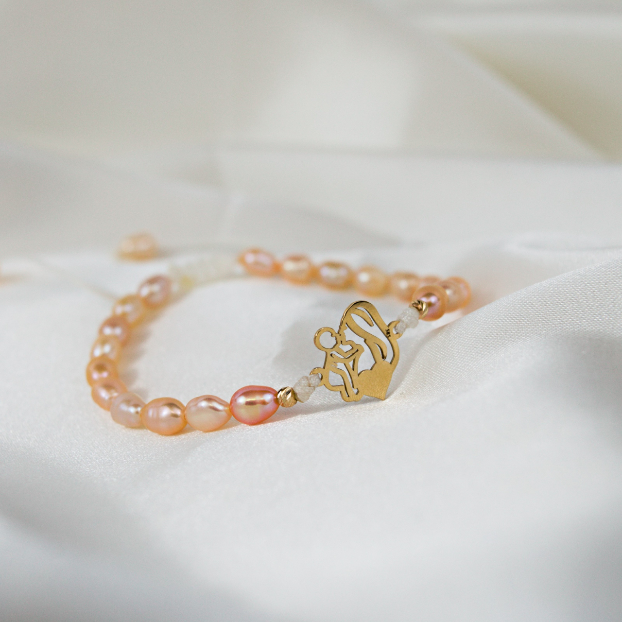 Bratara din perle naturale 'Mama si bebe' - link si bilute din aur 14K [4]