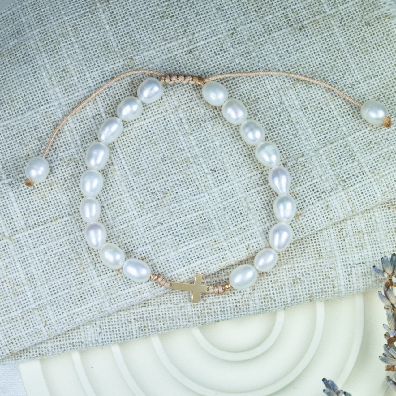 Bratara perle naturale si cruciulita din aur 14K [2]