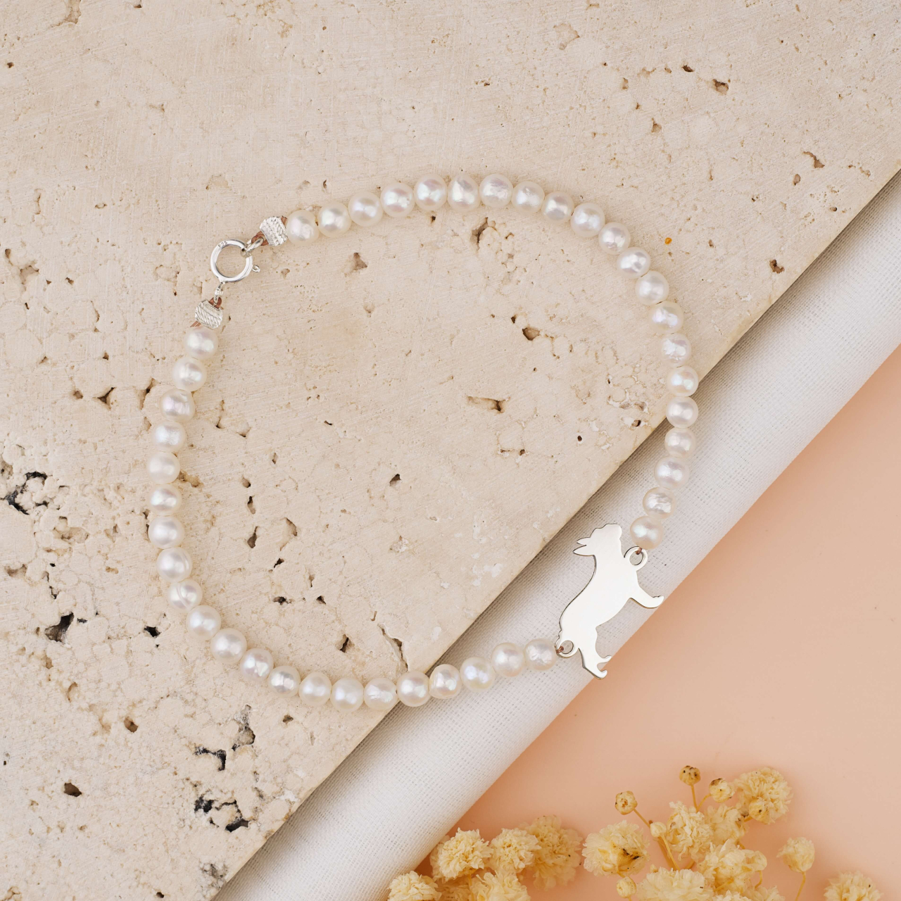 Bratara din Perle Naturale de Cultura cu Buldog Francez din Argint 925 / Argint Placat cu Aur 18K [3]