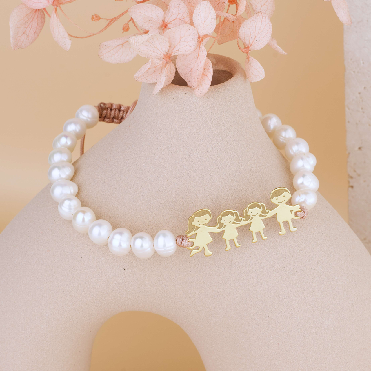 Bratara din perle naturale de cultura si link Family cu toti membrii familiei din Argint 925 suflat cu Aur 18K [2]