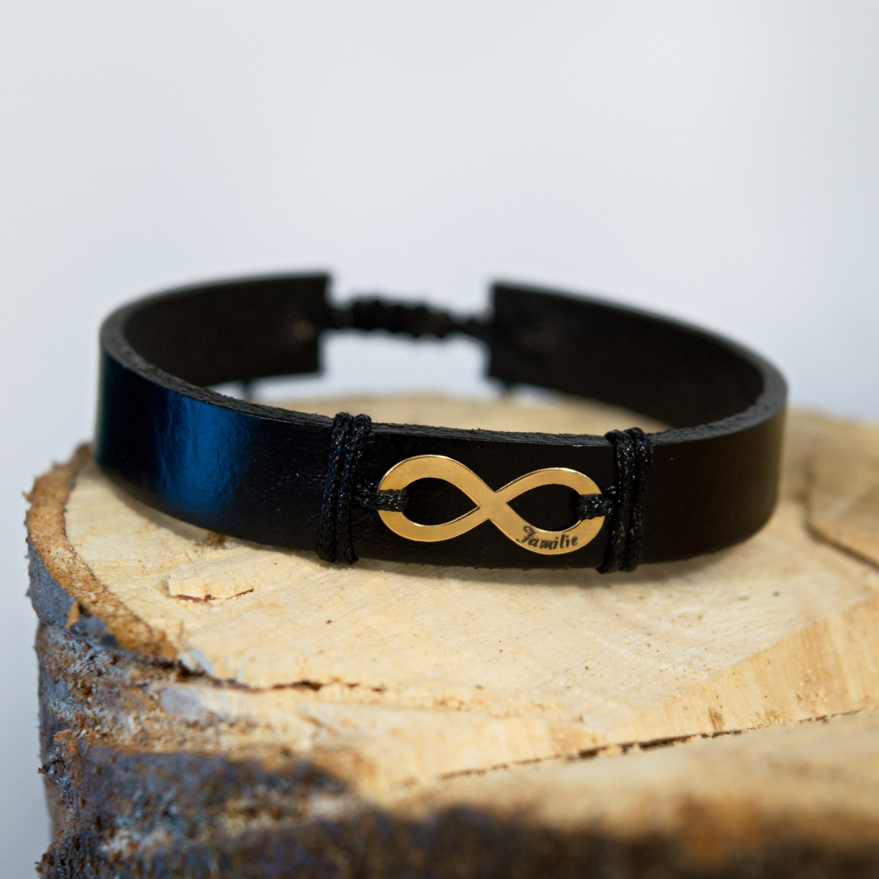 Bratara din piele cu simbol infinit din aur 14K [5]