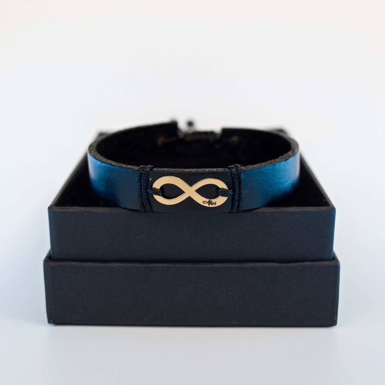 Bratara din piele cu simbol infinit din aur 14K [6]