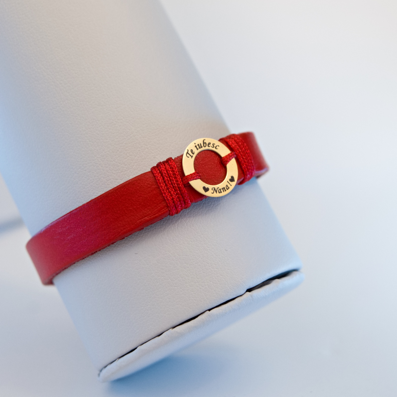 Bratara din piele cu disc din aur 14K 'Te iubesc Nana' [2]