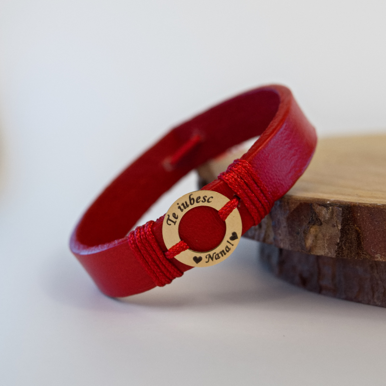 Set cadou pentru nani - Bratari piele cu disc din aur 14K 'Te iubesc Nanu / Nana' [6]