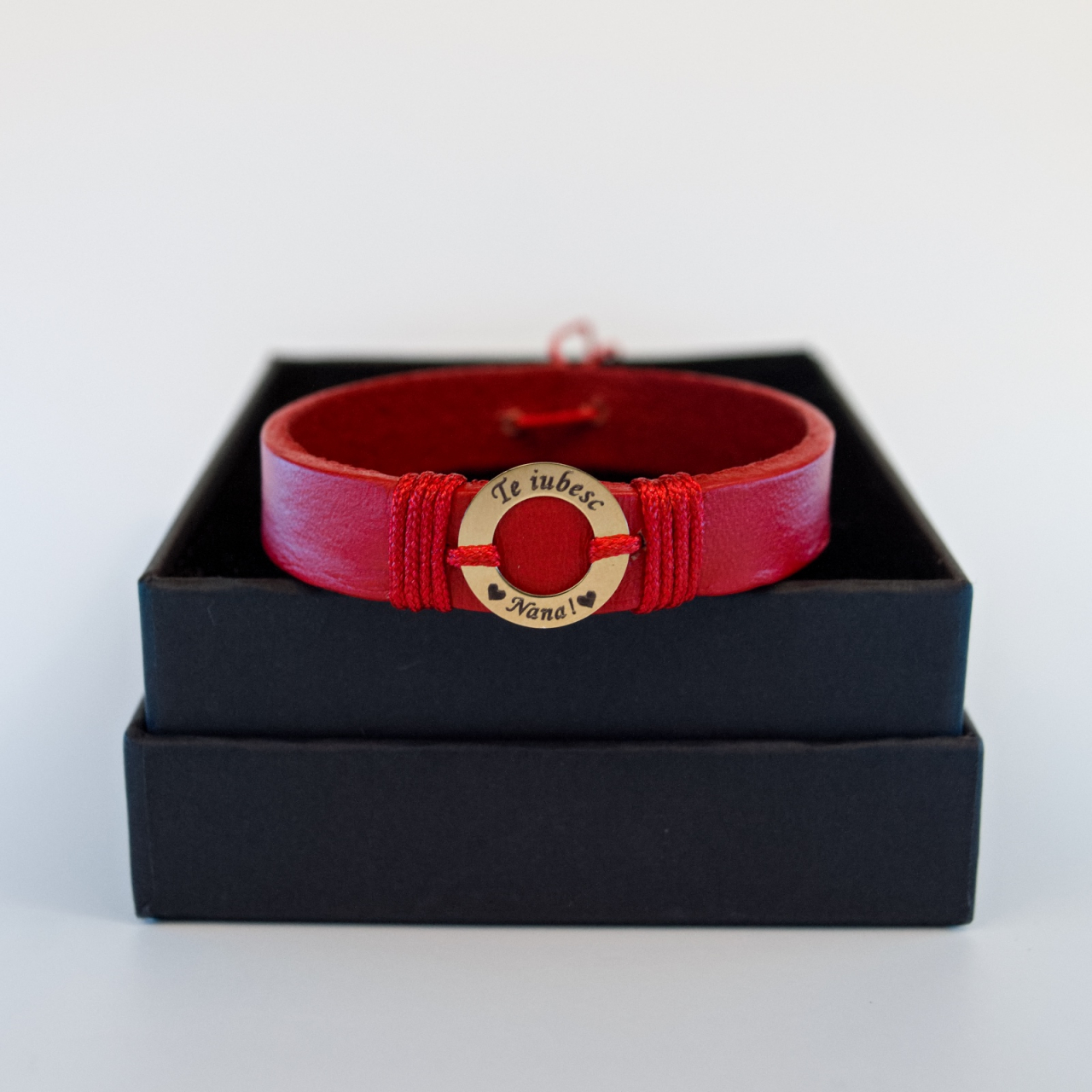 Bratara din piele cu disc din aur 14K 'Te iubesc Nana' [3]