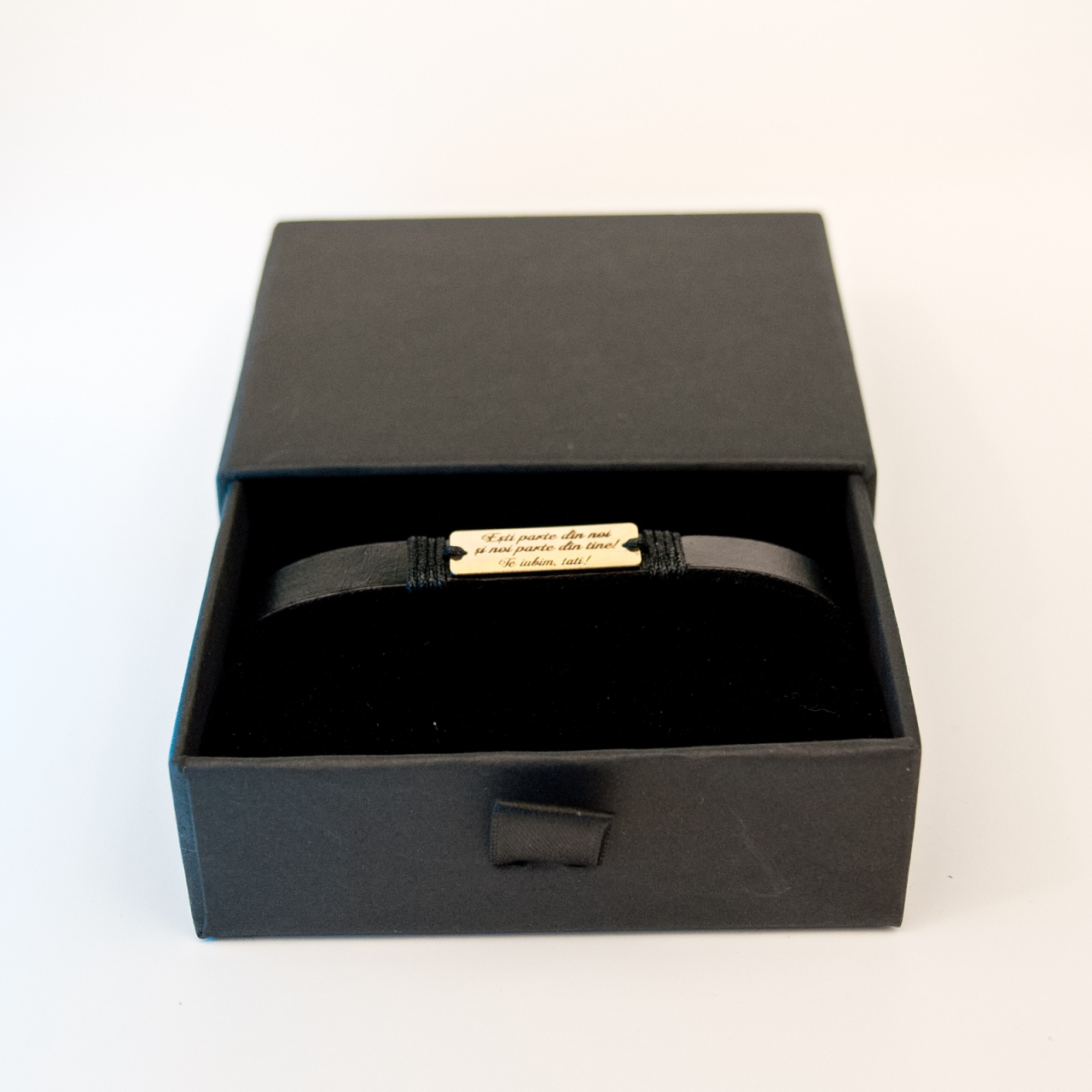 Bratara din piele pentru barbati si placuta din aur 14K 10x25 mm- mesaj gravat 'Te iubim tati' [5]