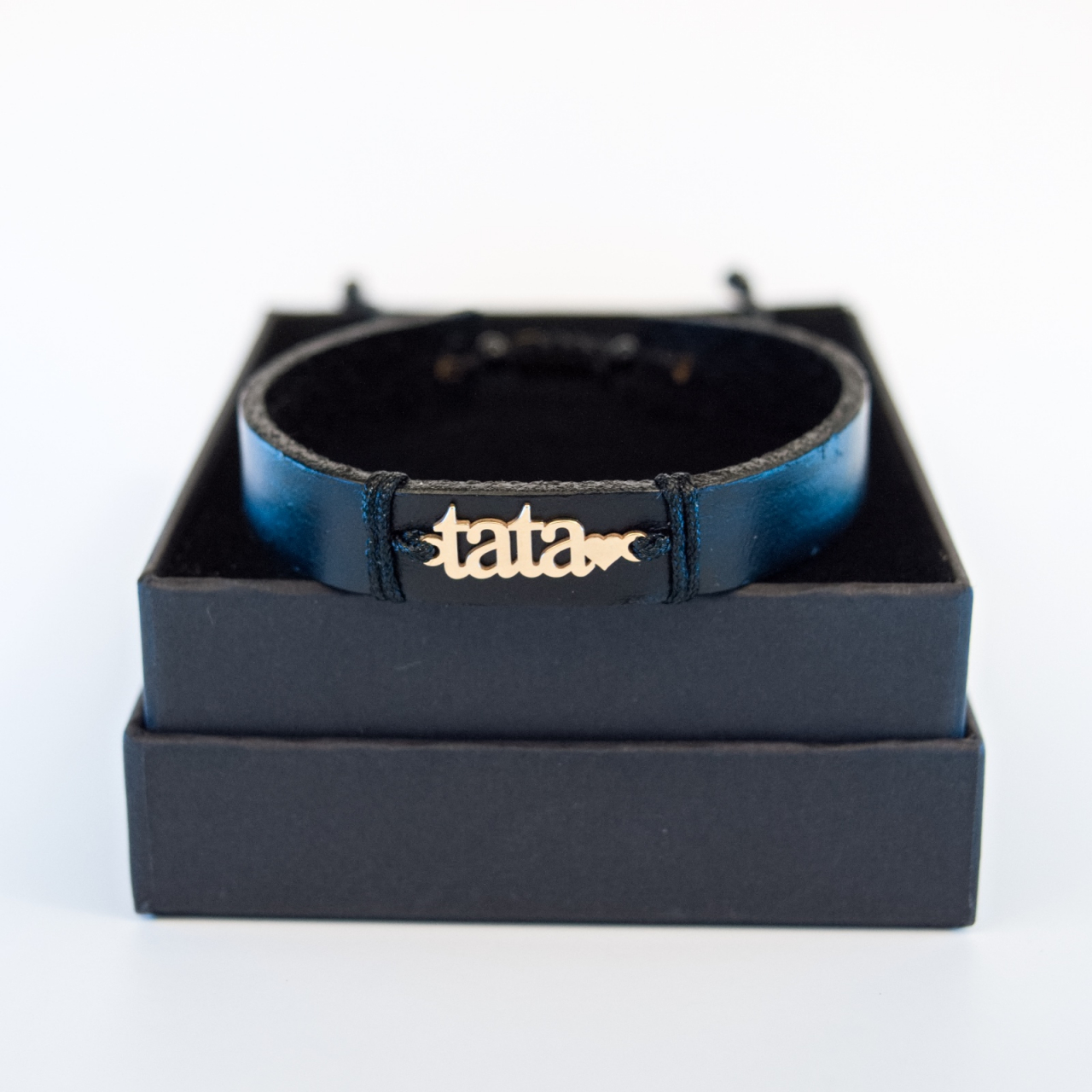 Bratara din piele barbati si nume din aur 'tata' - Aur Galben 14K [4]