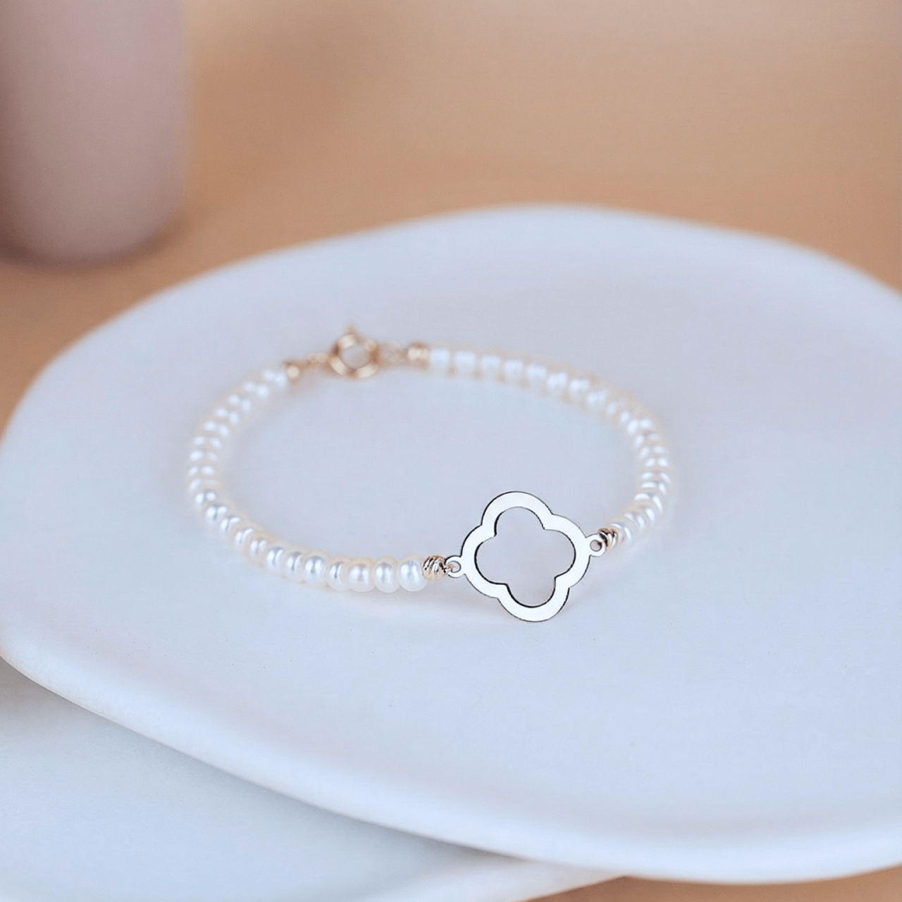 Bratara Clover din perle naturale de cultura si Aur 14K [2]