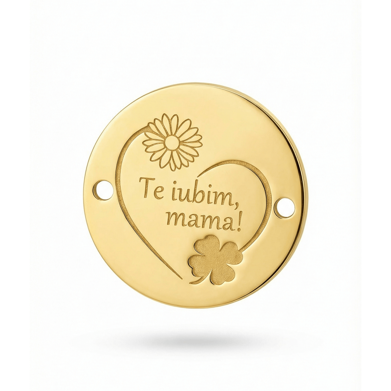 Bratara martisor cu snur rosu si banut din Argint 925 suflat cu Aur 18K - 'Te iubim mama' [2]