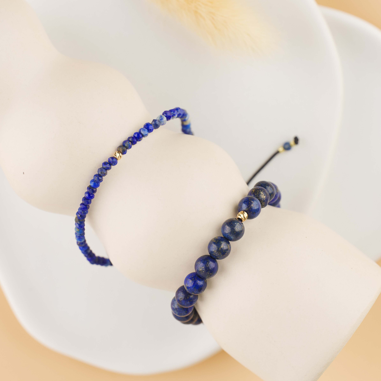 Bratara barbateasca cu bile pietre semipretioase lapiz lazuli si biluta din Aur 14k 2.5mm [2]