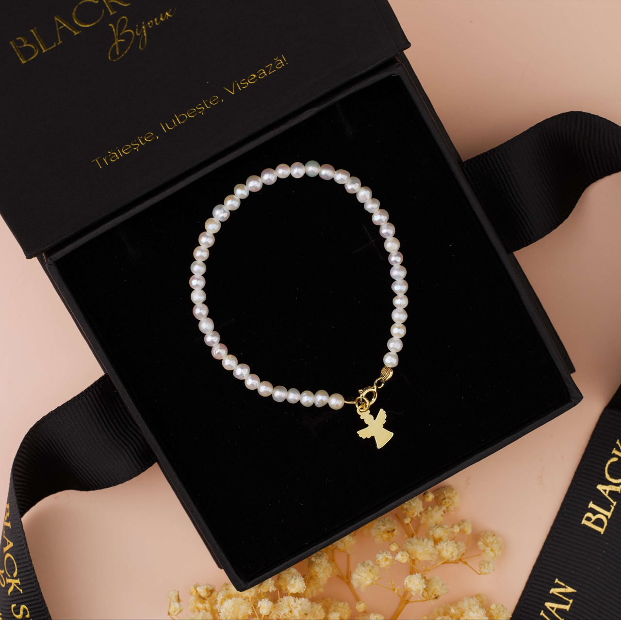 Bratara perle albe rotunde 4 mm si charm din Argint / Argint placat cu Aur 18K Ingeras [3]