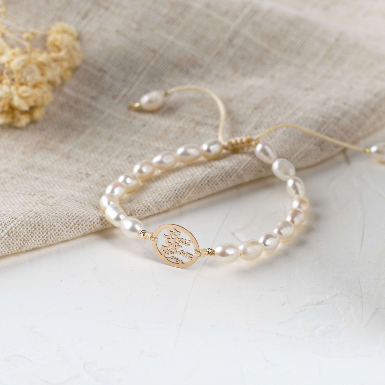Bratara din perle de cultura banut din Aur 14K 'Best Mom Ever' Cadou pentru mama [8]