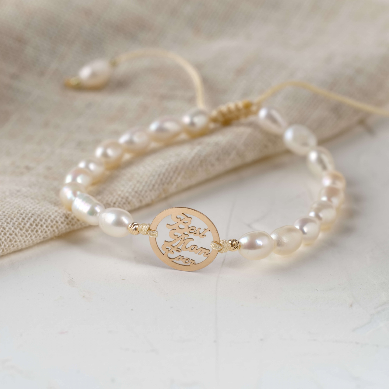 Bratara din perle de cultura banut din Aur 14K 'Best Mom Ever' Cadou pentru mama [7]