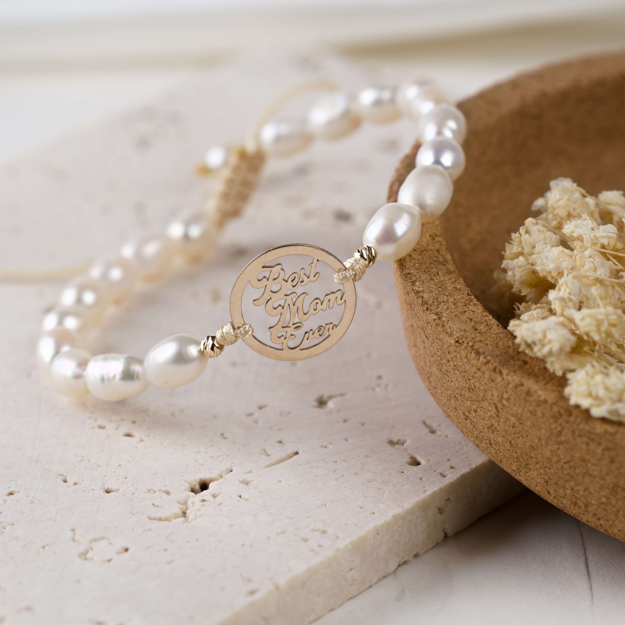 Bratara din perle de cultura banut din Aur 14K 'Best Mom Ever' Cadou pentru mama [6]