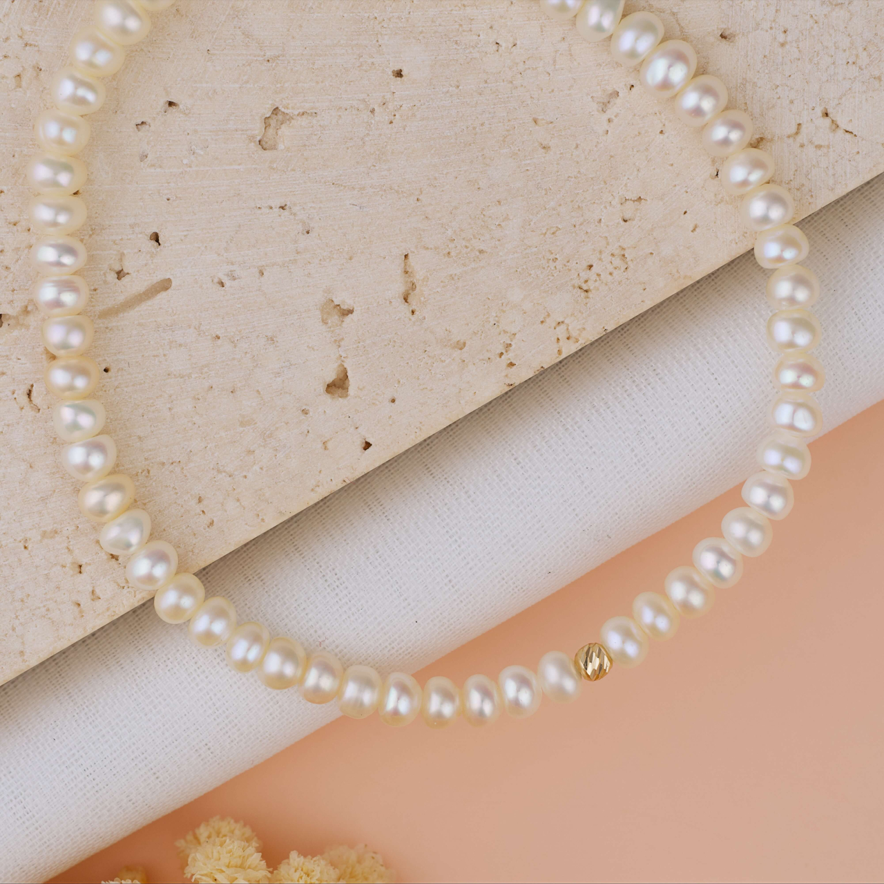 Bratara perle albe de cultura si biluta din Aur 14K 2.5mm [2]