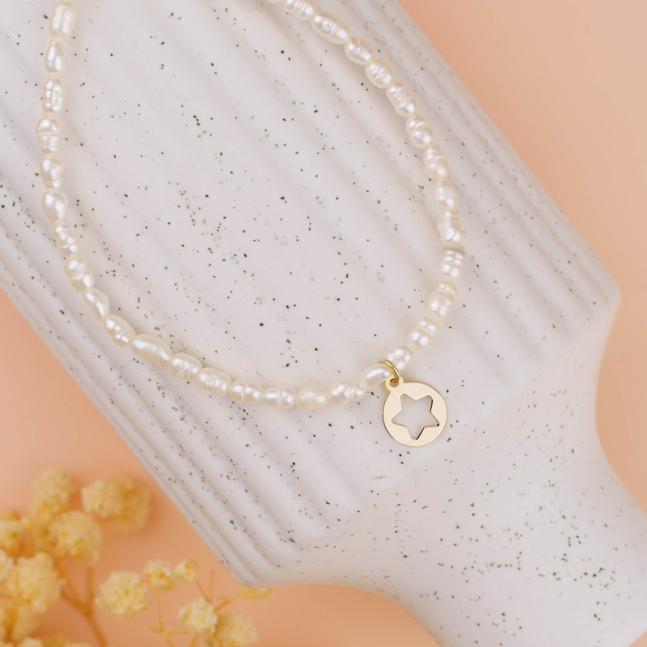 Bratara perle naturale de cultura si charm banut Aur 14K Stea  8 mm [2]