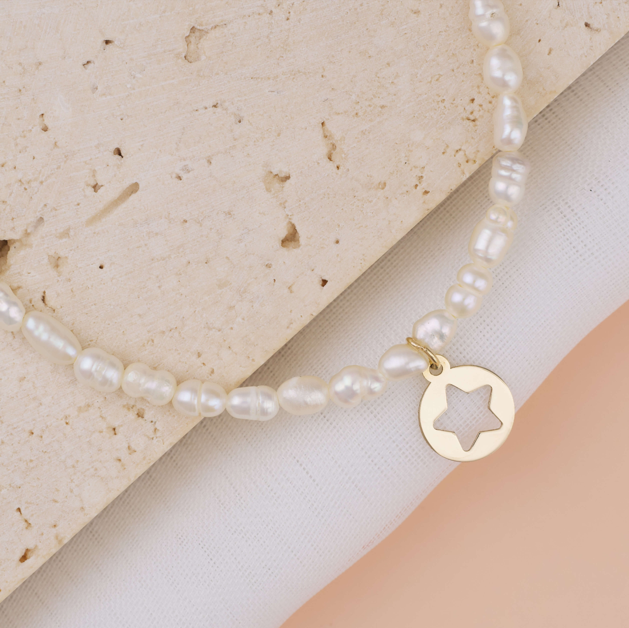 Bratara perle naturale de cultura si charm banut Aur 14K Stea  8 mm [3]