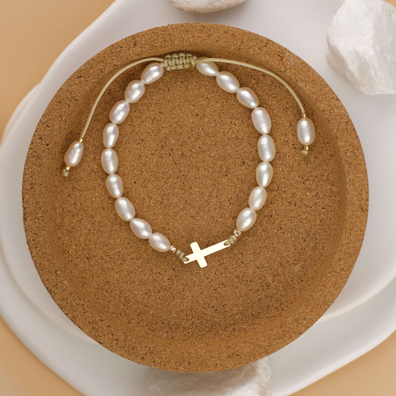 Bratara perle naturale si cruciulita din aur 14K [6]