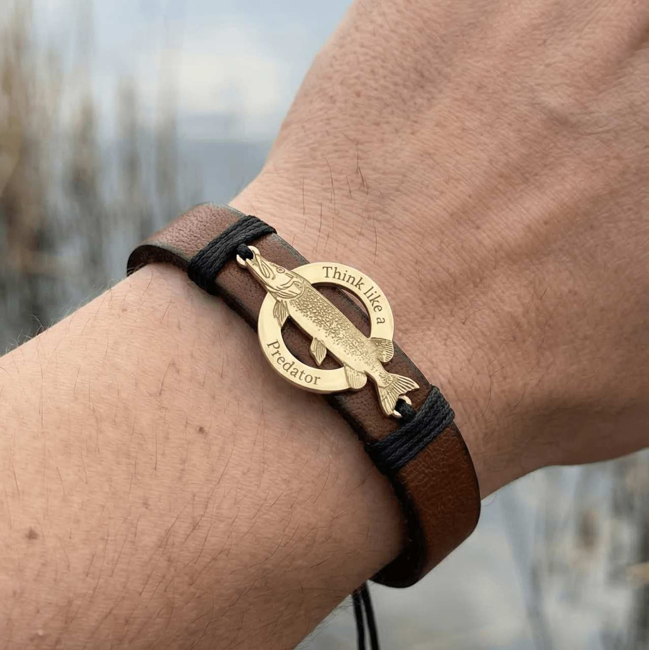 Bratara piele barbati cu banut Argint si Stiuca Gravata - Cadou Pescari Spining [2]