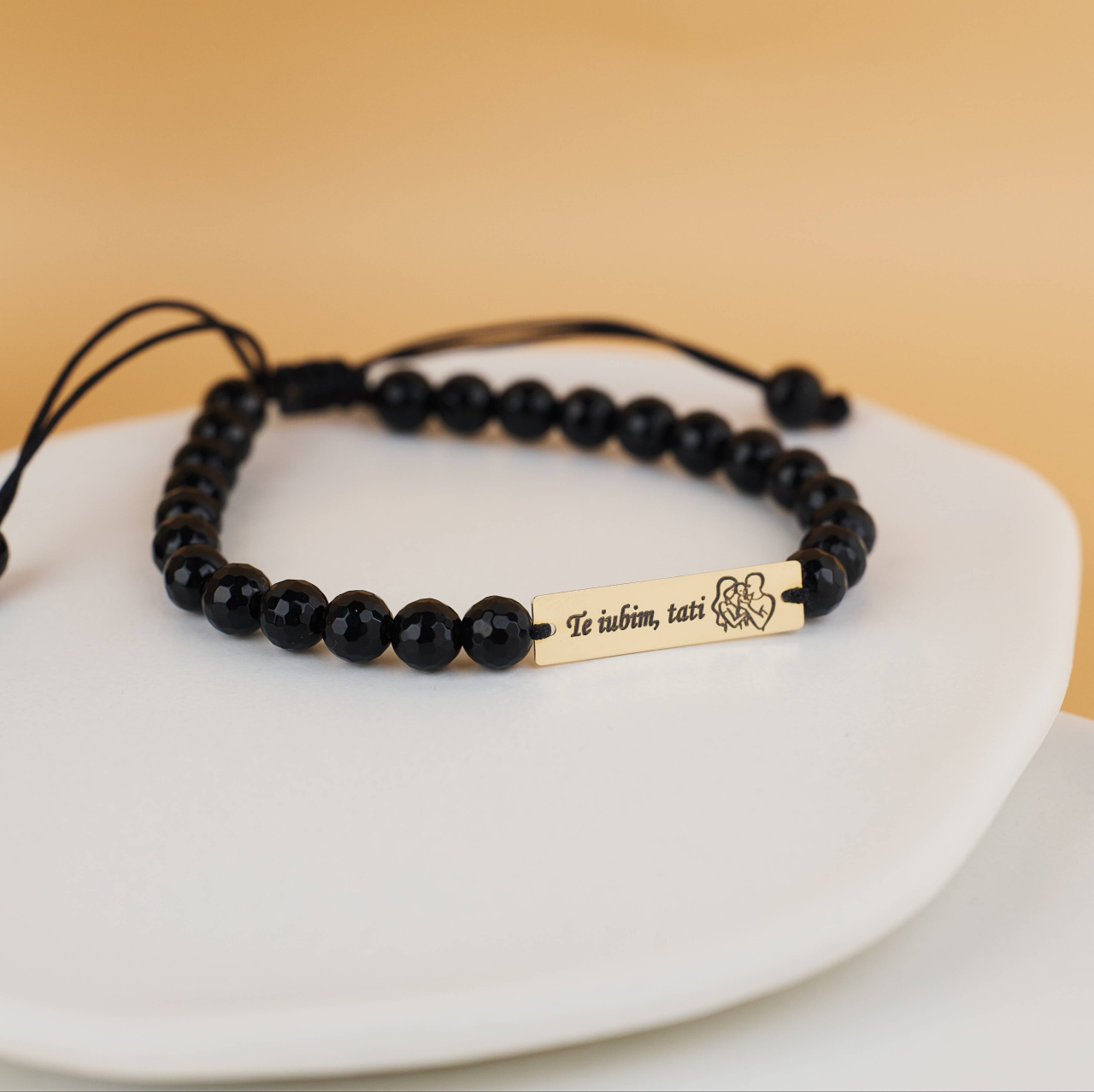 Bratara onyx negre si placuta din Aur 14K 'Te iubim, Tati!' [3]