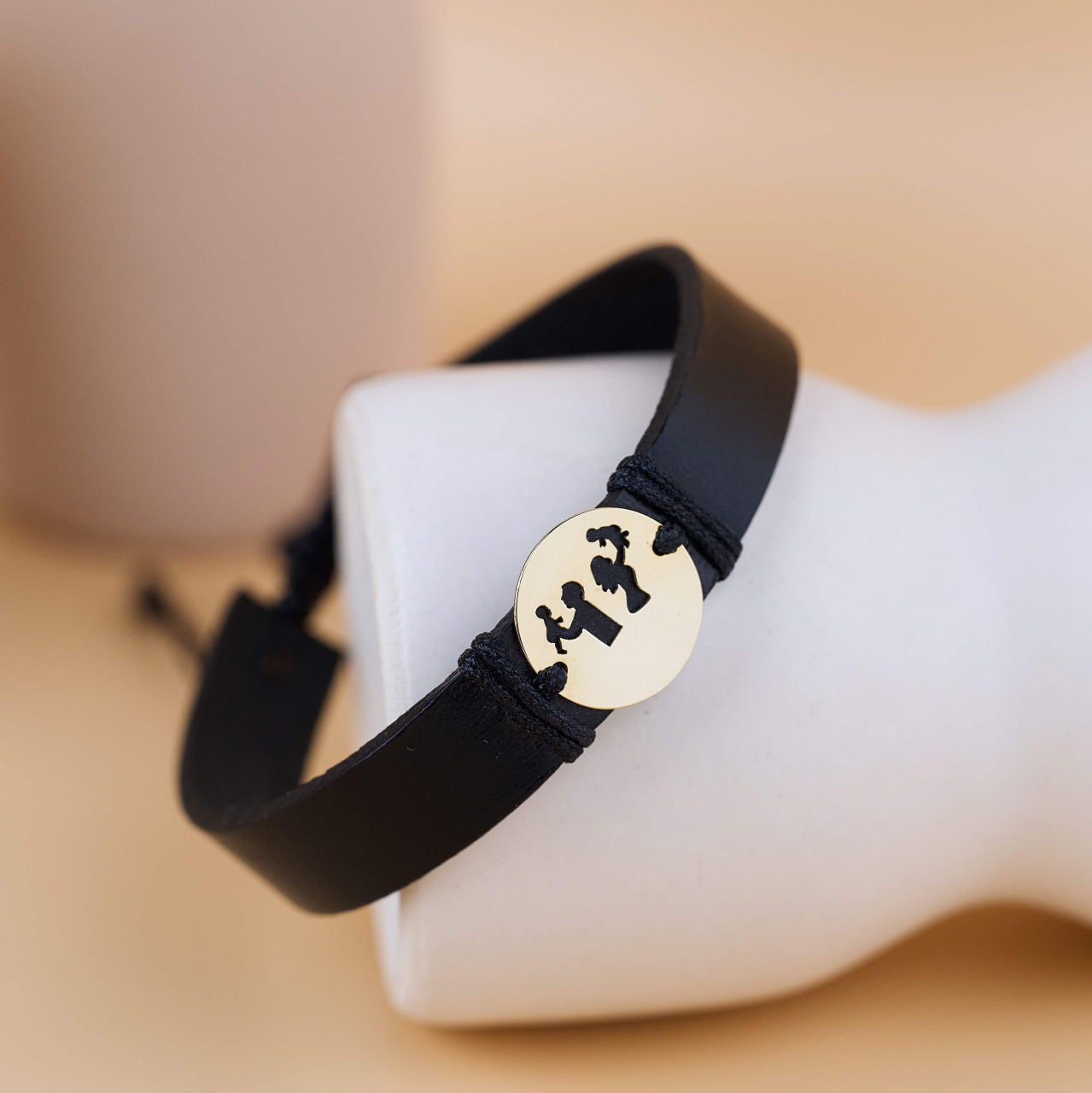 Bratara barbateasca - Piele naturala si Aur 14K - Familia - Mami, Tati si 2 Copilasi [3]