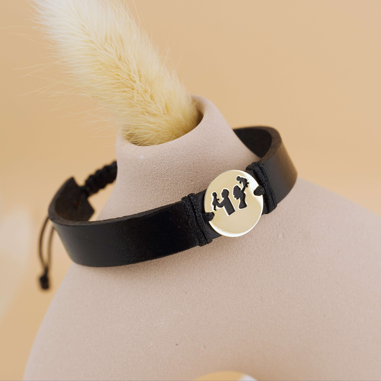 Bratara barbateasca - Piele naturala si Aur 14K - Familia - Mami, Tati si 2 Copilasi [2]