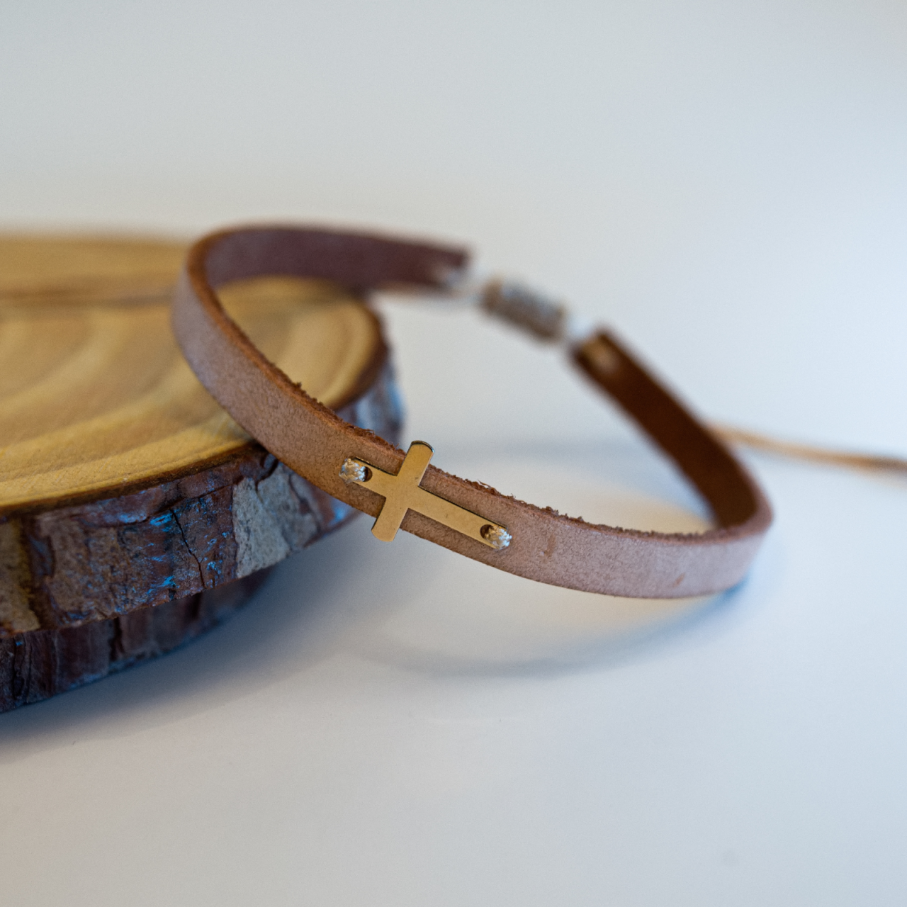 Bratara piele si cruciulita din aur 14K Unisex - Femei Barbati [3]