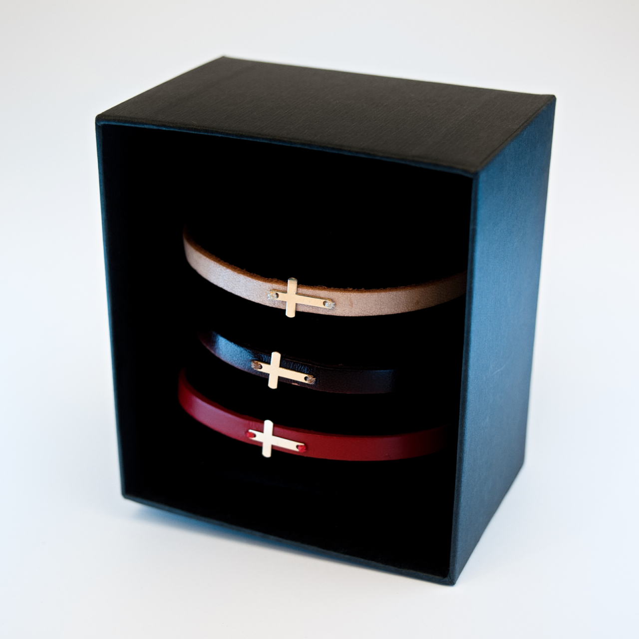 Bratara piele si cruciulita din aur 14K Unisex - Femei Barbati [5]