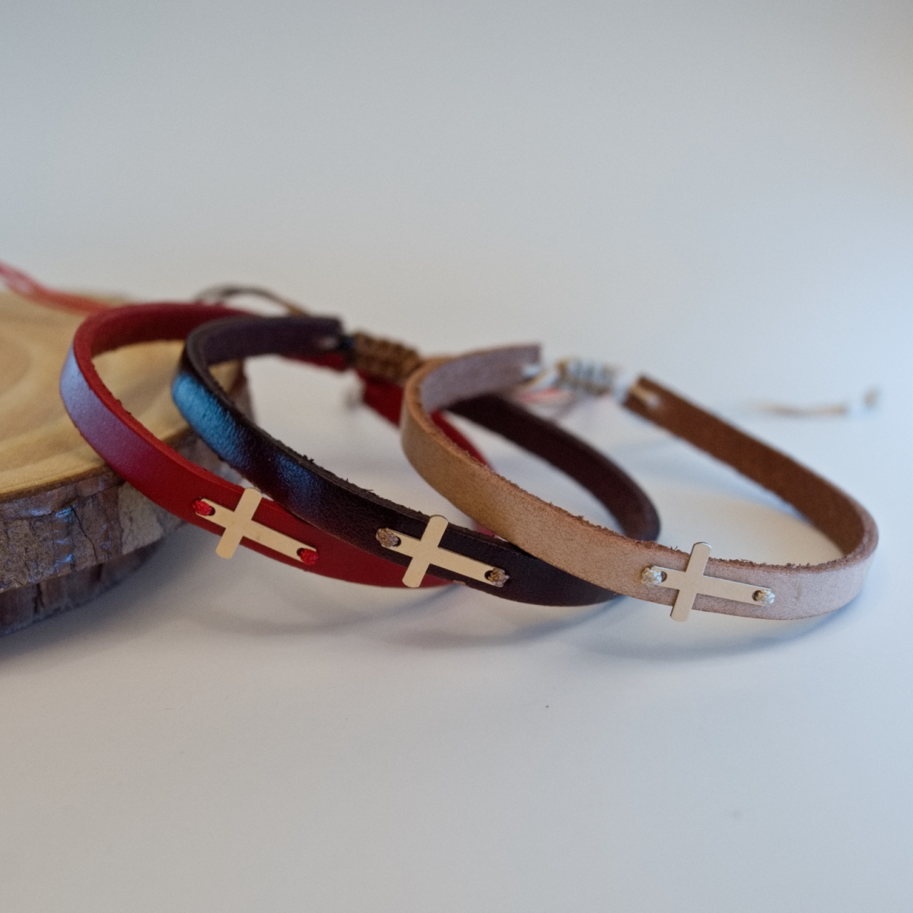 Bratara piele si cruciulita din aur 14K Unisex - Femei Barbati [4]