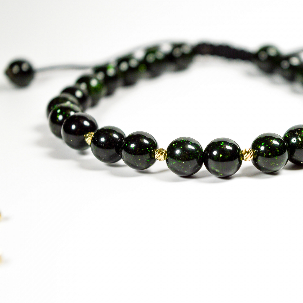 Bratara pietre semipretioase garnet green si bilute din aur de 2.5 mm 14K pentru barbati [2]