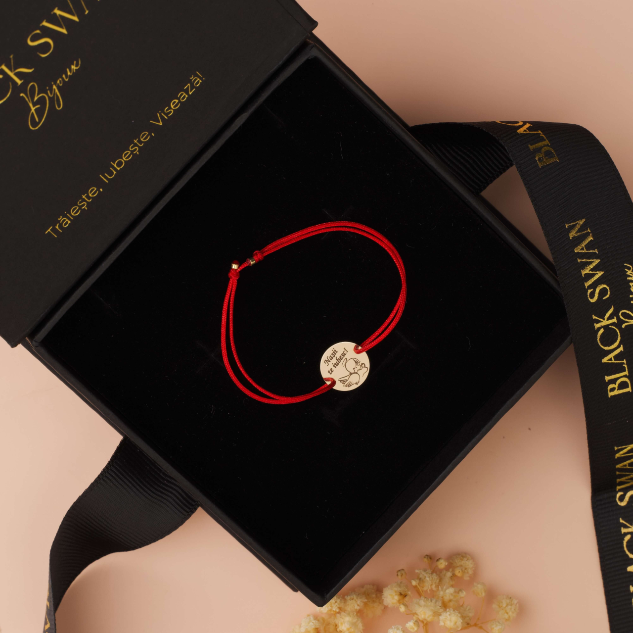 Bratara reglabila cu banut din aur 14K si mesaj gravat personalizat "Nasii te iubesc" [2]