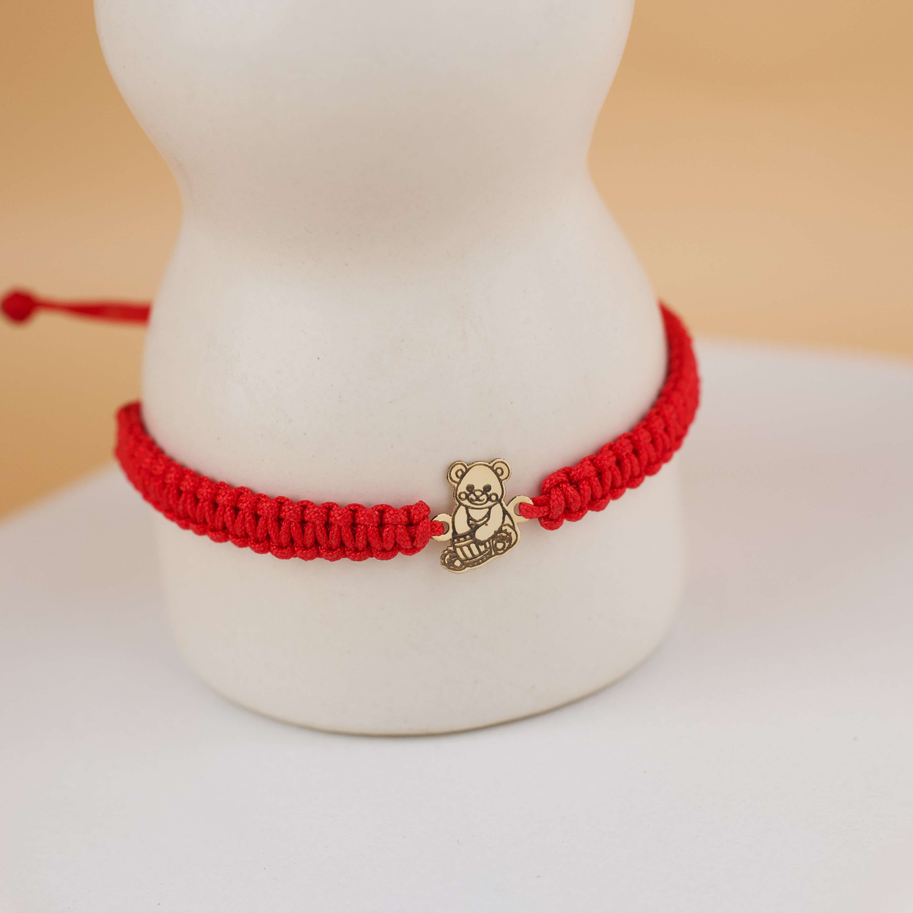 Bratara ursulet  Aur 14K - Snur rosu impletit - Copii [4]