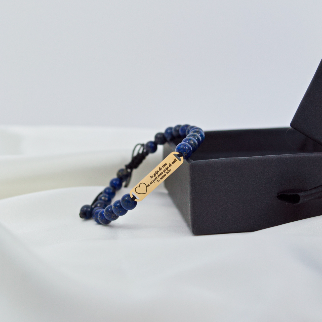 Bratara shamballa barbati placuta din aur 14K gravata 'Te iubim tati!'- margele lapiz lazuli [4]