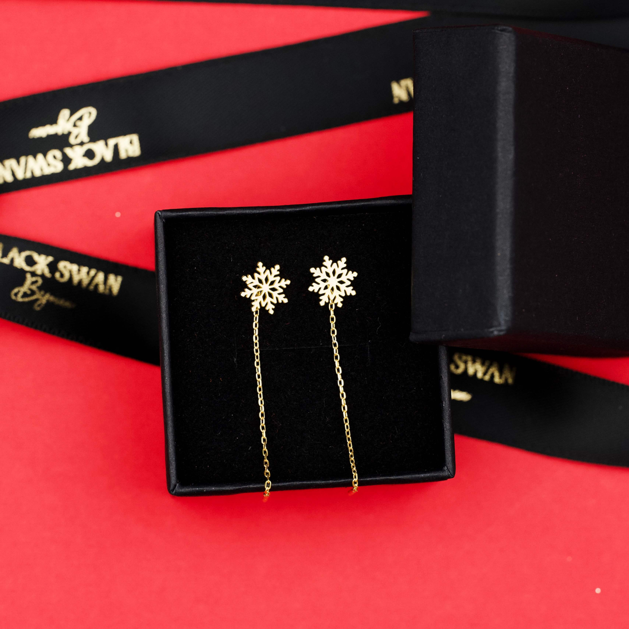 Cercei Fulg de Nea cu lant din Argint 925 suflat cu Aur14 K - Winter Edition [1]